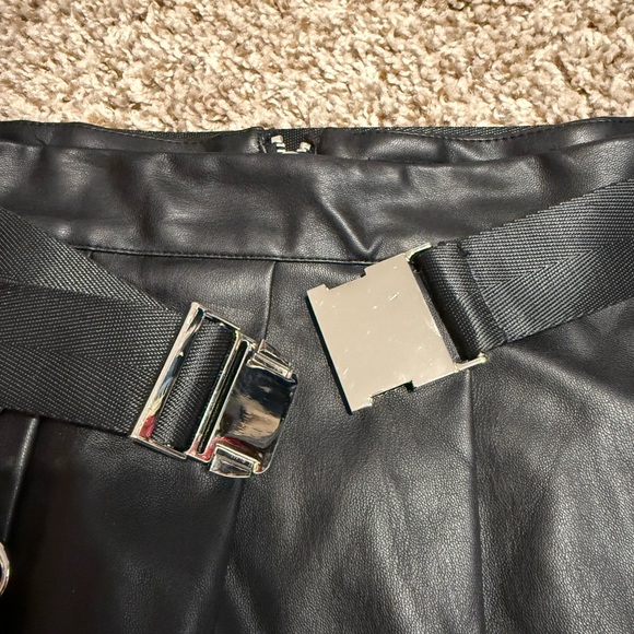 Black Faux Leather Dolls Kill Skirt with Belt and Pocket - Picture 3 of 5